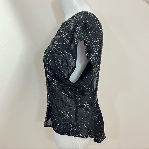 CFTC Studio Vintage 80’s Black Silk Beaded Evening Top M - Picture 2 of 10